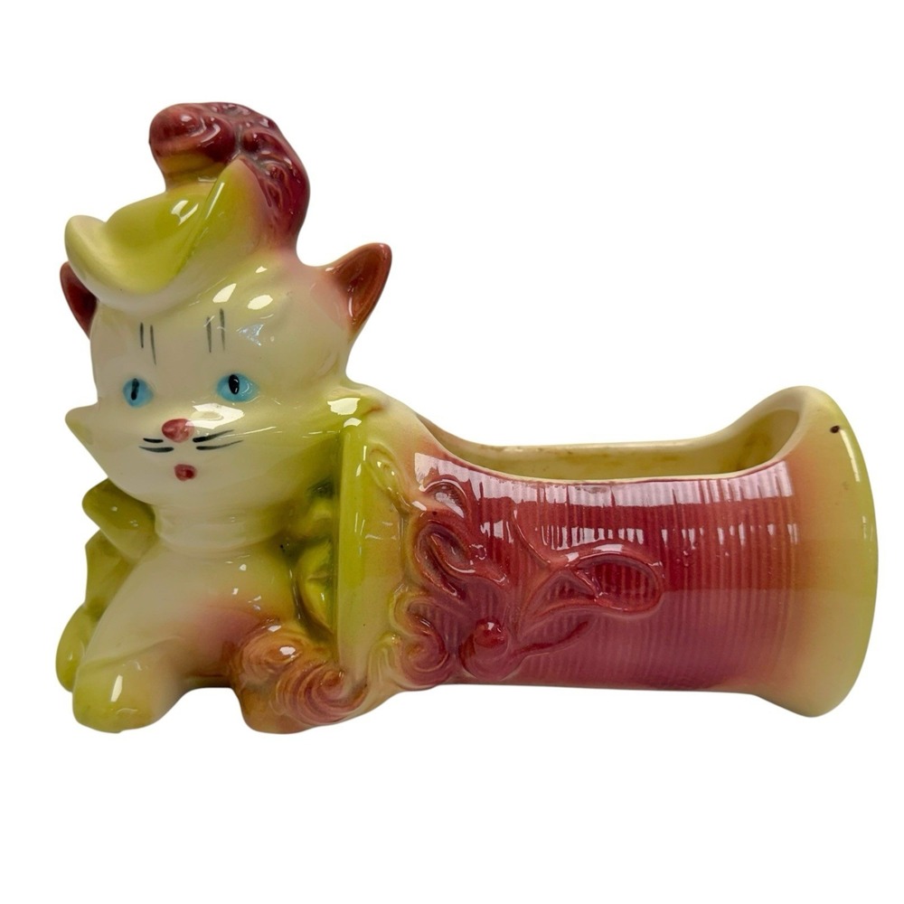 Vintage Hull Ceramic Kitty Cat Planter Pot #89 Puss In Boots Signed MCM Unique